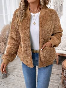 SHEIN LUNE Chaqueta bomber con cierre y caída de hombros