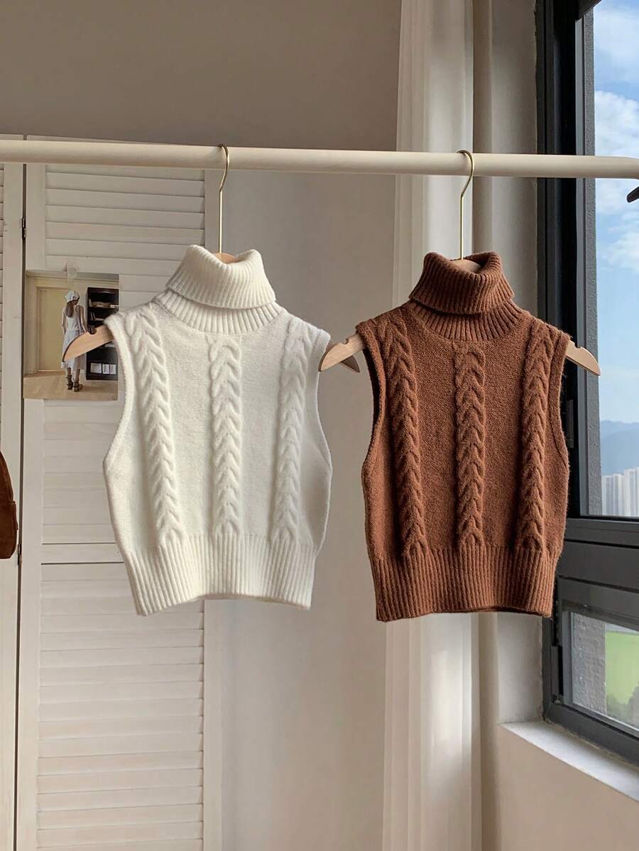 SHEIN Comfortcana 2/Pcs Women's Knitted Sleeveless Woolen Twist