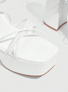 CUCCOO SZL 女士时尚百搭纯色高跟凉鞋 - 白色 - 查看 10