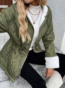 SHEIN LUNE Thermal Lined Padded Coat For Women, Windbreaker, Casual, Loose Fit, 2024 New Korean Style, Autumn Winter Winter Outfit Keep Warm Winter Coat