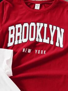 SHEIN 3pcs/Set Tween Girls' Casual Sporty Ribbed Knit Crew Neck Short Sleeve T-Shirts, Spring Summer - Red - View 5