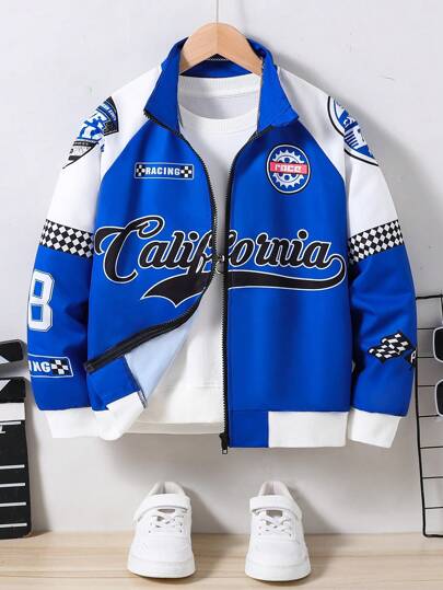 SHEIN 青少年男孩摩托车风格时尚长袖夹克