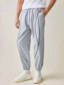 Manfinity VCAY Men's Casual Solid Color Loose Elastic Waist Straight Leg Pants