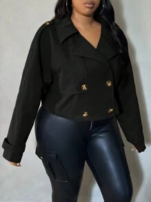 SHEIN SXY Plus Size Women's Double-Breasted Trench Coat With Button Decoration