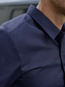 Manfinity Mode Camisa casual de manga larga de unicolor para hombres para uso comercial/diario, primavera y otoño