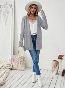 Chiquease Cárdigan largo casual de manga larga con apertura frontal de unicolor para mujer, otoño/invierno