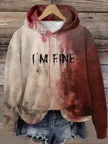 Women Fashion Personalized Bloody Letter & Number Print Casual Hoodie Sweatshirt - Multicolor - View 1