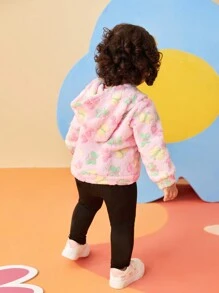 SHEIN 2pcs Baby Girls' Floral Print Hoodie Sweatshirt And Pants Set With 3D Small Flowers, Cute Outfit For Outdoor