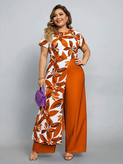 SHEIN Lady Mono de manga corta con estampado floral de talla grande, para el verano