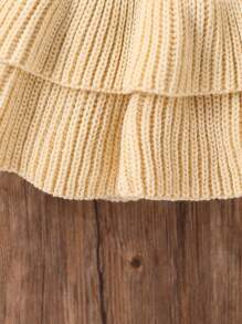 女宝宝秋冬蝴蝶结针织围巾毛衣和针织裙可爱 2 件套 - 米色 - 查看 7