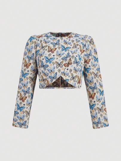 SHEIN MOD Plus Size Retro Elegant Foldable Butterfly Jacquard Jacket