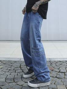 Manfinity EMRG Quần Jeans Denim Rửa Sạch Dáng Thẳng Thường Ngày Cho Nam - Màu xanh lam - Xem 3