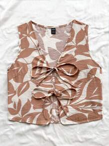 Soleia 女士度假系带纯色印花无袖衬衫