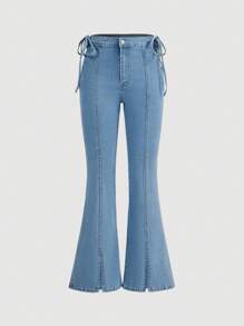 SHEIN MOD Women's Side Tie Waist Flare Casual Versatile Denim Jeans