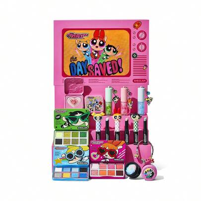 The Powerpuff Girls X SHEGLAM Full Collection Set Makeup Set With Lip Gloss Blush Balm Eyeshadow Palette Box Makeup Kit Brand Beauty Makeup Face Paint Cosmetic For Women Girls Perfect For Spring Summer Ideal For Y2K Fancy Fashion Suitable For Birthday Mother'S Day Gift Rave Party Ready Best Color