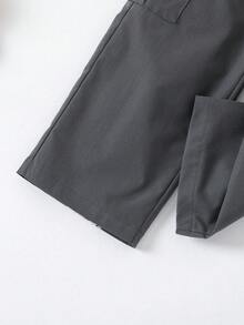SHEIN Conjunto de de verano de 2 piezas: top de tirantes con cuello redondo y espalda con recorte en color solido, y pantalón cargo para niña joven - Gris Oscuro - Ver 7