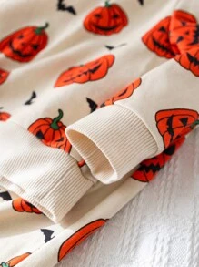 Cozy Pixies 2 pezzi Set di felpa con cappuccio e pantaloni in maglia morbida con stampa di pipistrelli e zucche di Ognissanti per bambini maschi