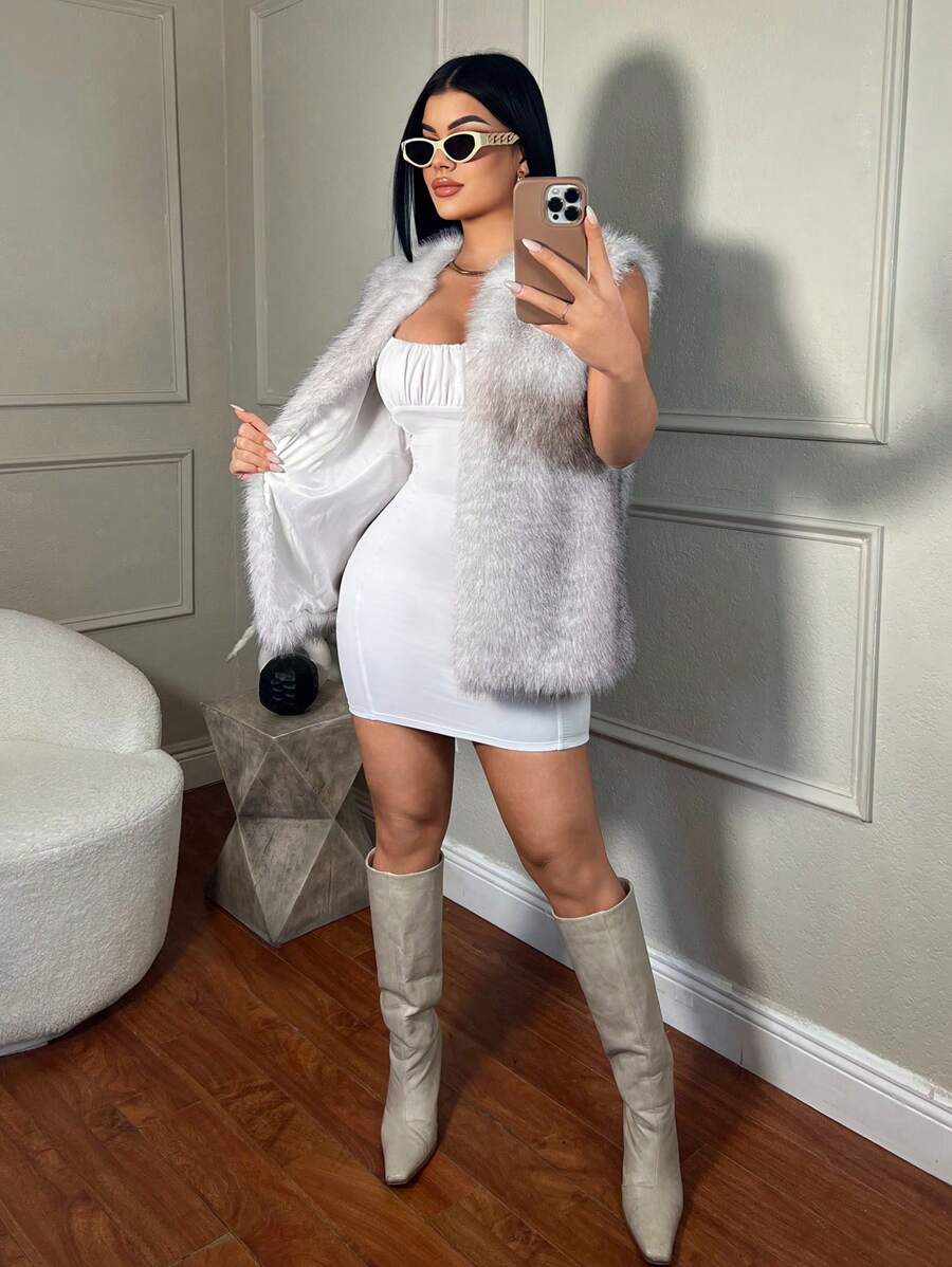 SHEIN SXY Women's Fashionable Fluffy Vest, Autumn & Winter - White - View 1