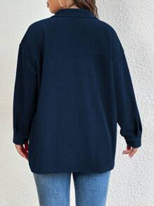 SHEIN LUNE Chaqueta informal de ajuste holgado de unicolor, talla grande, para primavera y otoño - Azul Marino - Ver 2