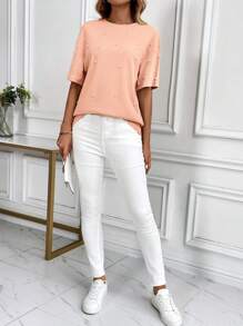 SHEIN LUNE Camiseta tipo murciélago extragrande con adornos de lentejuelas con diseño de copos de nieve