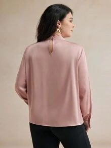 BizChic Plus Size Solid Color Woven Stand Collar Long Sleeve Casual Shirt Fall Women Outfits Winter Women Clothes