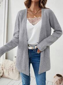 Chiquease Cárdigan largo casual de manga larga con apertura frontal de unicolor para mujer, otoño/invierno