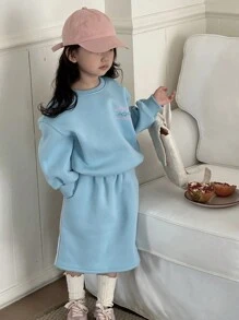 Dazy Kids 女童针织抓绒卫衣+半裙套装（2件套），秋冬季