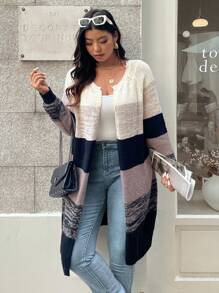 Franclia Plus Size Women Colorblock Knit Cardigan, Autumn