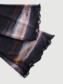 SHEIN MOD Black Off-Shoulder Mesh 2in1 Trumpet Sleeve Long Sleeve Women's Top,Western,Vintage,70s,The Bachelorette