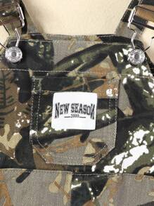 Baby Boy Casual Letter & Camouflage Printed Denim Bib Pants - Army Green - View 5