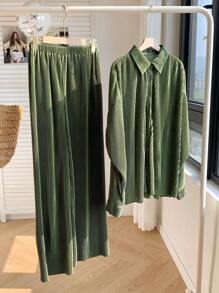 Comfortcana 绿色编织女式休闲套装 - 綠色 - 查看 2