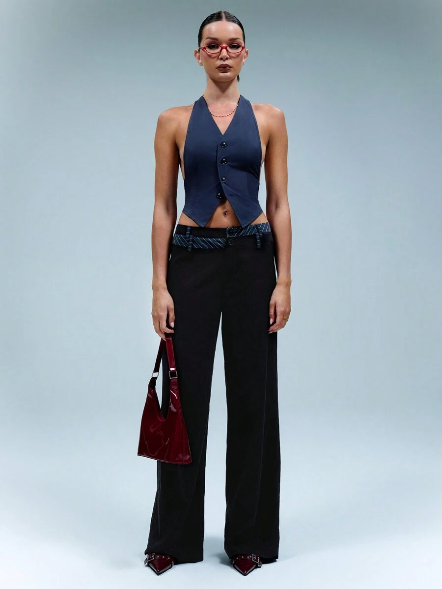 SHEIN Unity Double Back Belt Halter Neck Waistcoat - Blue - View 1