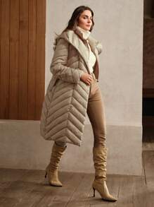 Anewsta Women's Long Belt Hooded Cargo Jacket, Light Brownish-Beige - Coffee Brown - View 5