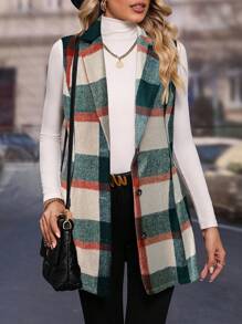SHEIN Clasi Women's Sleeveless Plaid Vest Slim Fit Blazer Jacket (Random Print) - Multicolor - View 4