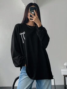 Dazy-Less Women's Casual Loose Fit Butterfly Print Drop Shoulder Baggy Sweatshirt, Spring Autumn