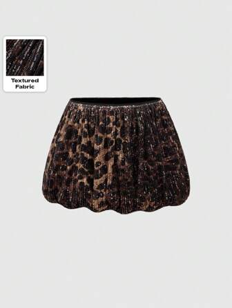 J-Fashion Sexy Y2K Jahrtausend Leopardenmuster Pailletten Mini Bubble Rock mit tiefer Taille