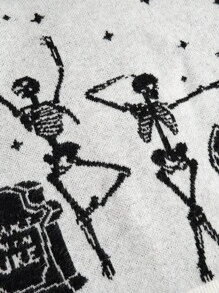 ROMWE Goth Áo len dệt kim cổ tròn dài tay họa tiết đầu lâu đơn giản cho nữ, thường ngày - trắng - Xem 4