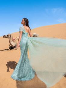 Faeriesty 高级魅力不对称单肩垂坠侧亮片舞会串珠礼服和晚礼服连衣裙和装饰连衣裙