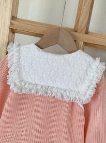 SHEIN Baby Girls' Jacquard Collared Jacquard Bomber Jacket With Handbag, Spring Autumn - Pink - View 9