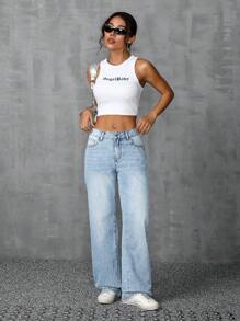 Rivivi 正面有纽扣、多个口袋、蝴蝶结刺绣、洗水牛仔裤