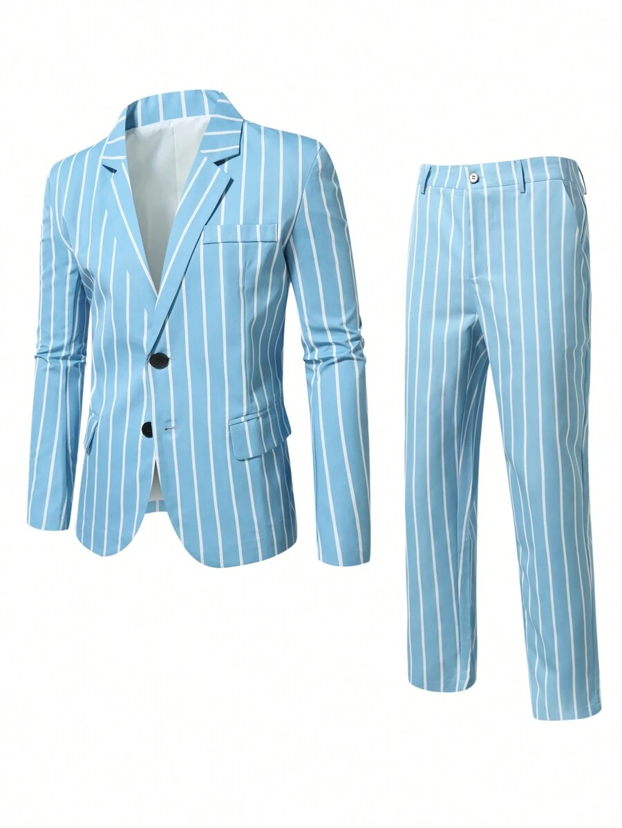 Manfinity Mode Plus Size Men's Striped Blazer And Pants Suit Set
