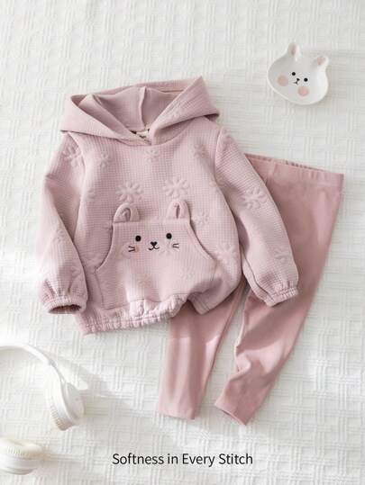 Cozy Pixies 2pcs Baby Girl Cartoon Bear Ear Hoodie Sweatshirt And Pants Set