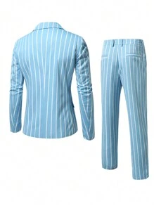 Manfinity Mode Plus Size Men's Striped Blazer And Pants Suit Set