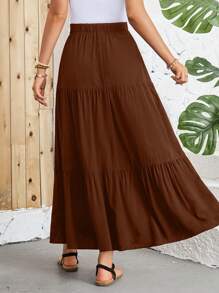 EMERY ROSE Women's Solid Color Minimalist Pleated Skirt, Casual Vacation - Brown - View 2