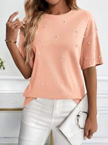 SHEIN LUNE Camiseta tipo murciélago extragrande con adornos de lentejuelas con diseño de copos de nieve