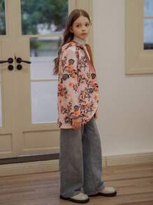 Áo khoác dài tay in hoa cho bé gái tuổi mới lớn, Thu/Đông - Cà phê nâu - Xem 5