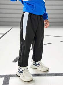 SHEIN Young Boy Patchwork Casual Sports Trousers, Moisture-Wicking, Letter Print, Contrast Color, For School, Street, Running, Basketball - Multicolor - View 8