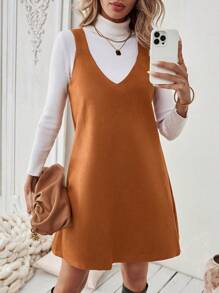 Chiquease 女士纯色休闲细肩带短裙，夏季 - 鏽棕色 - 查看 1