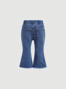 SHEIN 1pc Infant Girls' Cute Pink Ribbon Bow Decor Blue High-Elastic Denim Stretch Pants ,Fleeced Warm Denim Bell Bottoms,Baby Girl Fall And Winter Clothes - Medium Wash - View 5