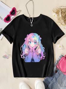 GraphicGems Camiseta de manga corta de verano informal con cuello redondo y estampado para adolescentes
